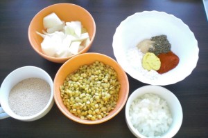 Zutaten fuer vegetarische Frikadellen ohne Soja